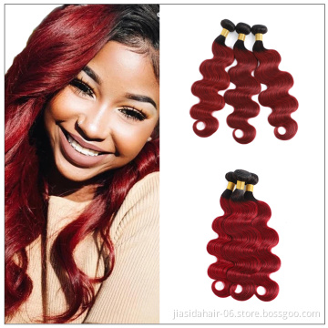 T tone Burgundy Color Hot Selling Pre-colored Human Hair Bundles With 4*4 Swiss Lace Closure Body Wave Virgin Hair Bundle Weaves